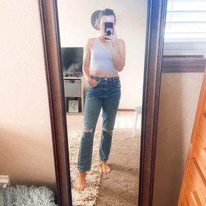 ZARA slim fit high rise ripped knee blue jeans - size 28 (6)